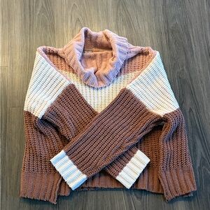 POL Chunky Knit Oversized Sweater - Color Block - Size L